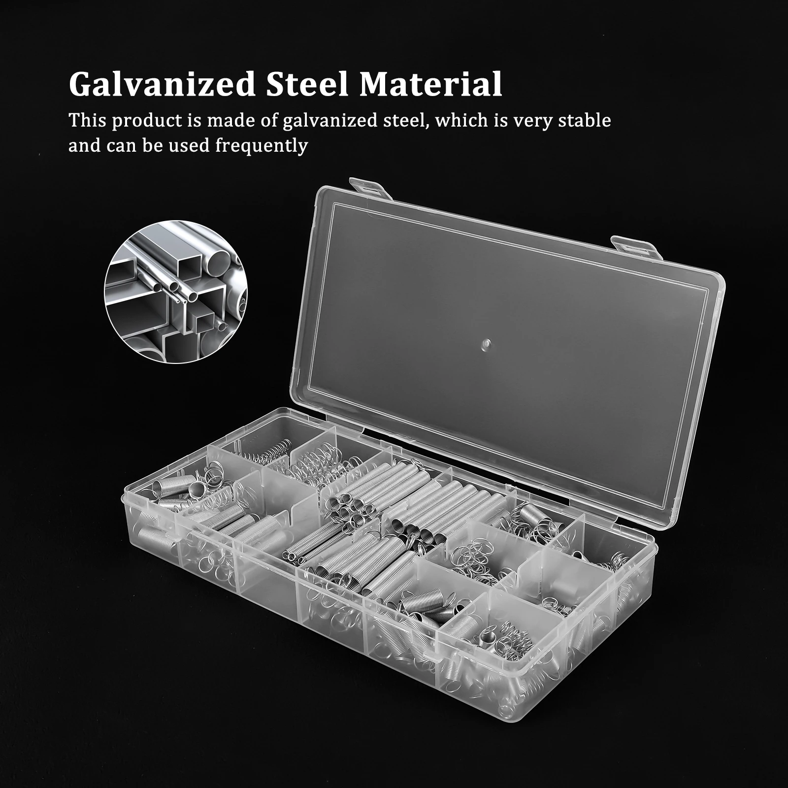 Juego surtido de resortes de compresión y extensión de 200 piezas, 20 tamaños diferentes, resortes helicoidales de acero suelto de 4 mm a 9