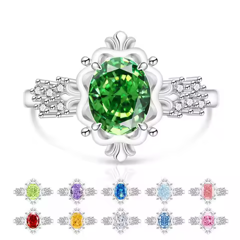 925 Sterling Silver Ice Flower Cut Pigeon Egg High Carbon Diamond Bright Elegant Bud Ladies Ring