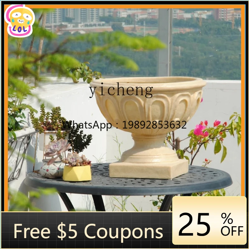 

AB large diameter European fiberglass sandstone flower pot villa entrance Roman garden courtyard outdoor decoration