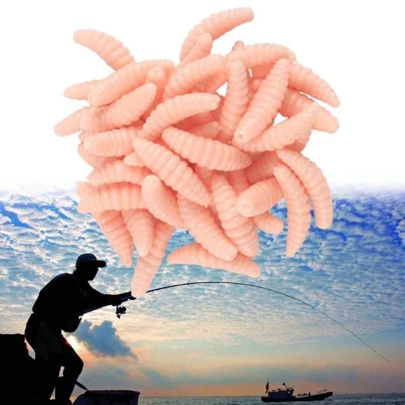 

50Pcs Fishing Lures Artificial Baits Jigging Wobblers Soft Maggots Baits Bread Insect Fishing Lures Earthworms Baits