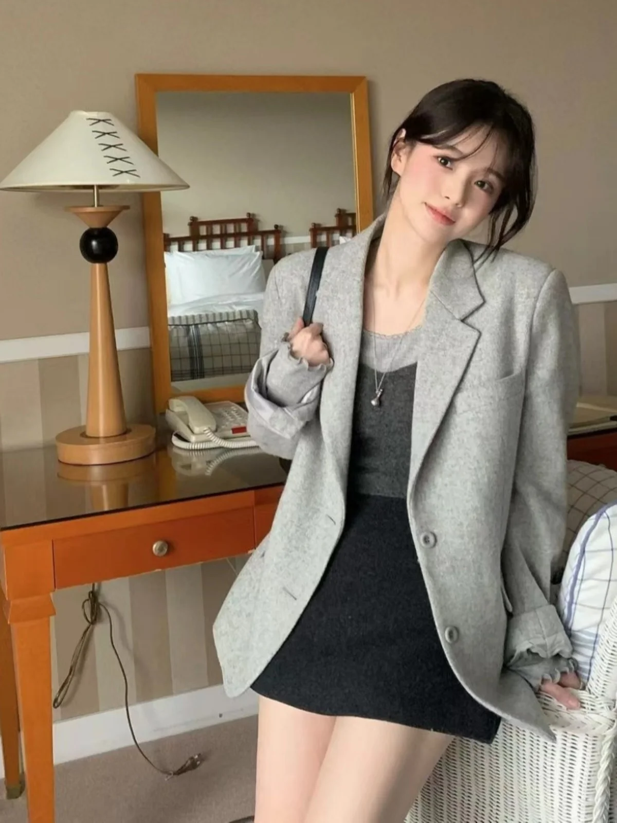 

Korean Sle Woolen Suit Coat Women's Winter New Gentle Ele High-End Small Size Suit Jaet Straight Cut Commute Faion