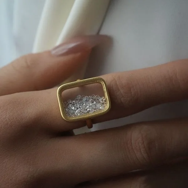 Resizable Band Diamond Crusher Ring for Women Ladies Transparent Rectangle Square Crystal Stone Style Rings Girls Luxury Jewelry
