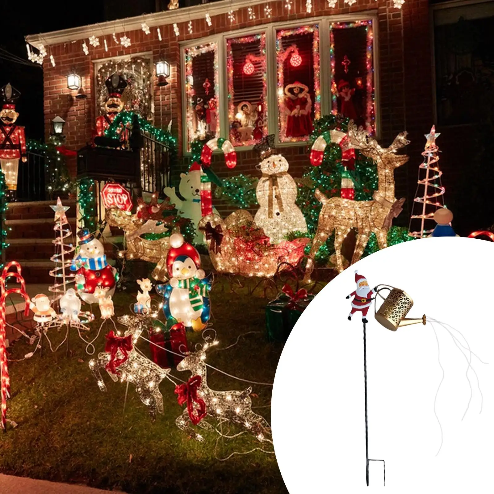 Santa Watering Can Solar Lantern Iron Waterproof Garden Decor Light Outdoor Pathway Lighting for Festive Backyard Landscape