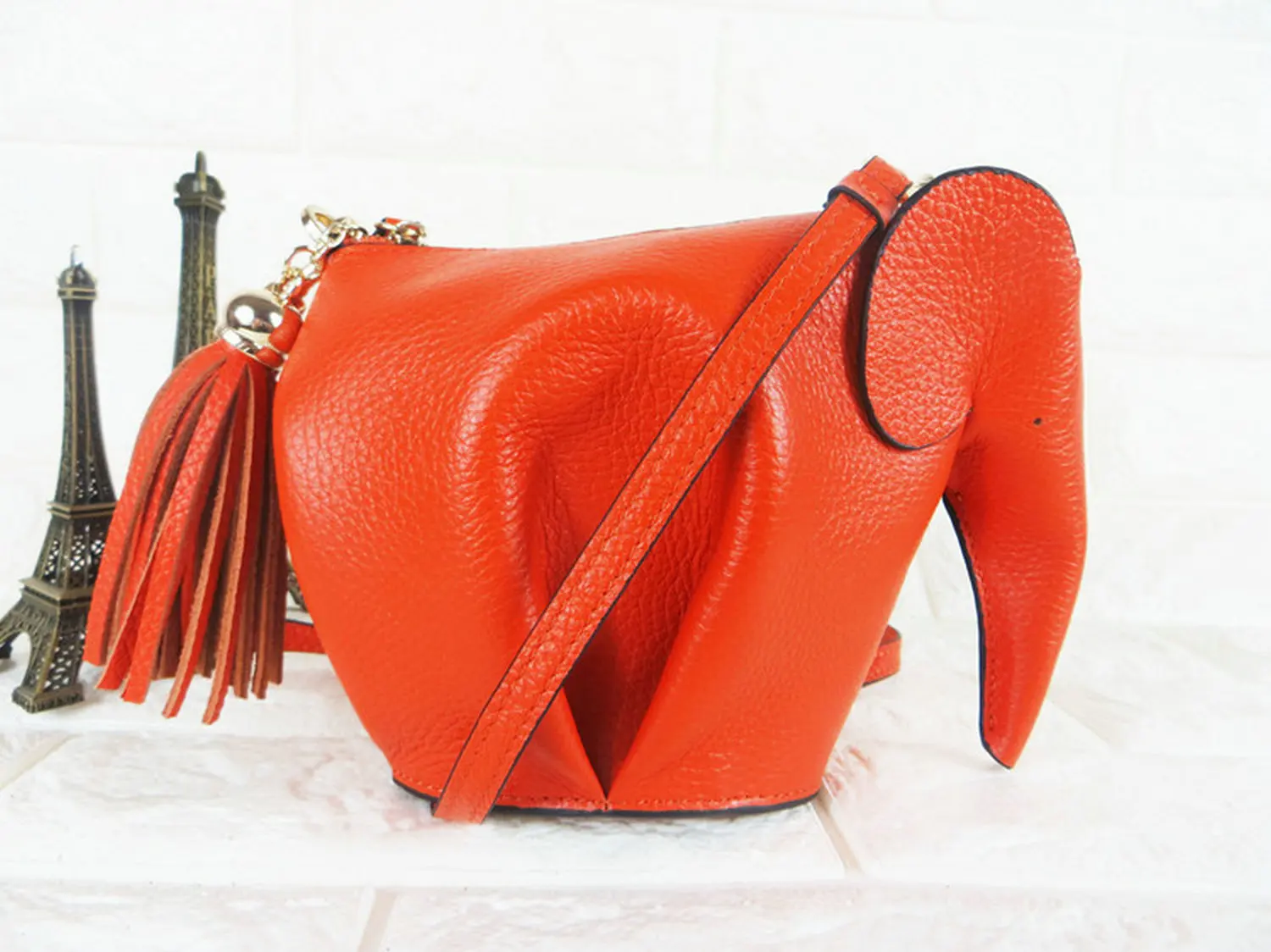 Orange  Elephant Bag Genuine Leather Handmade Animal Shaped Purse Crossbody Personalized