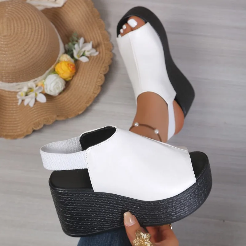 Summer Fashion Fish Mouth Slope Heel Women's Sandals 2026 New Retro Solid Thick Soled Casual Women Shoes Сандалии Для Девочек