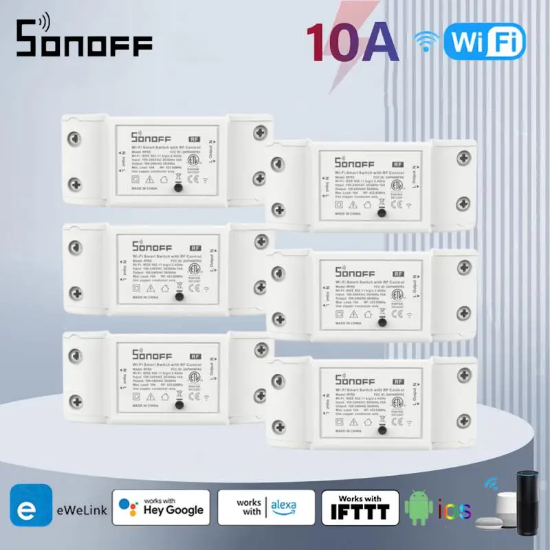 

SONOFF Outlets RFR2 Wifi Breaker Moudle DIY Wifi/433MHz RF Remote Control Switch Smart Home Automation Support Alexa Google Home