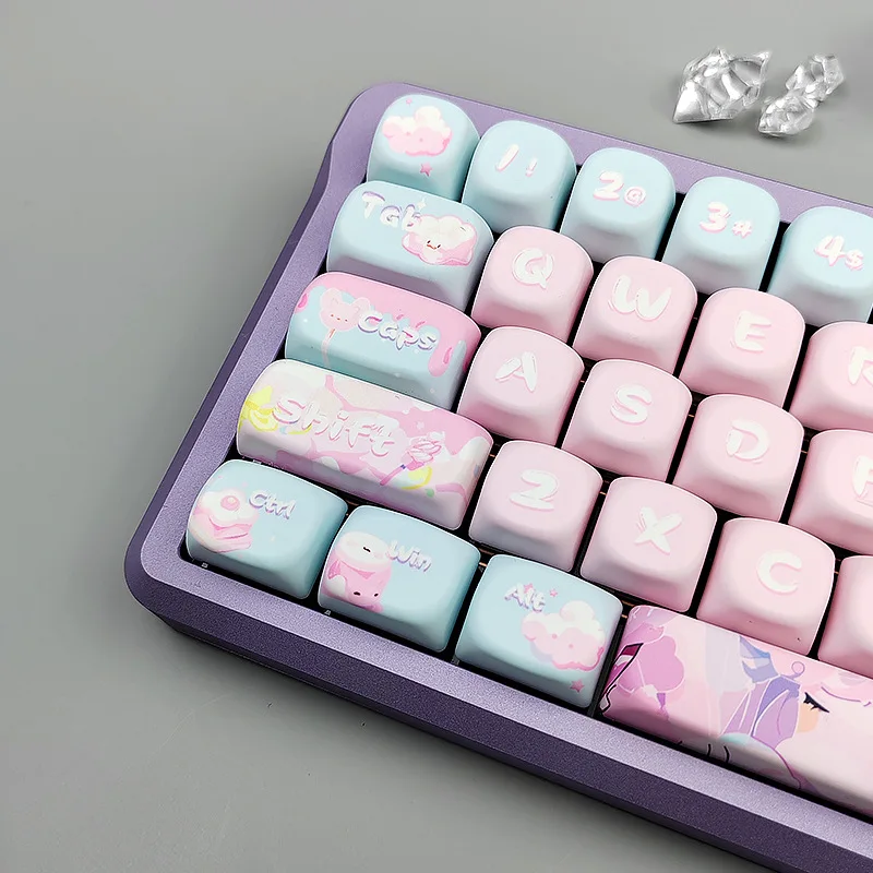 

Cotton Candy Theme Keycaps 128key Cso Cherry Profile Pbt Five Sided Hot Sublimation Mechanical Keyboard Cartoon Keycaps