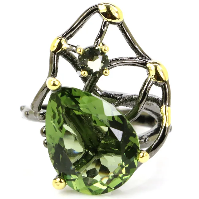25x20mm Neo-Gothic Pink Raspberry Tourmaline Smoky Topaz Peridot London Blue Topaz Black Gold Silver plated Rings view 3