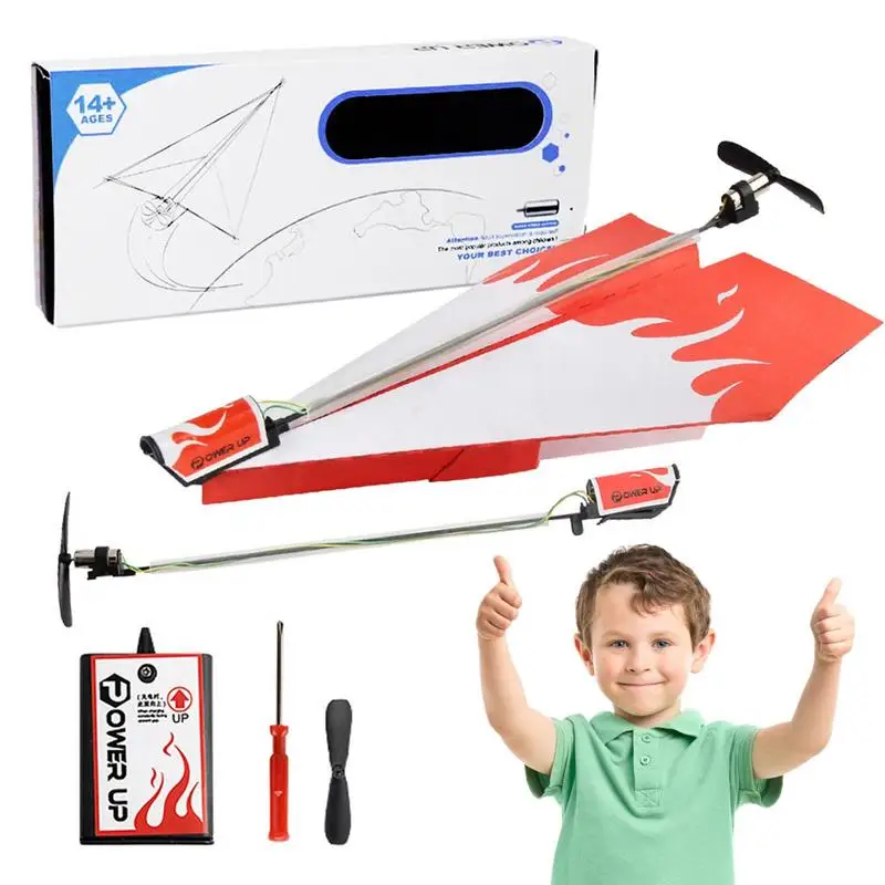 Airplane Electric Folding Paper Plane Model DIY Motor Power Plane Kit Kids Toy Airplane Model Children Educational Flying Toys