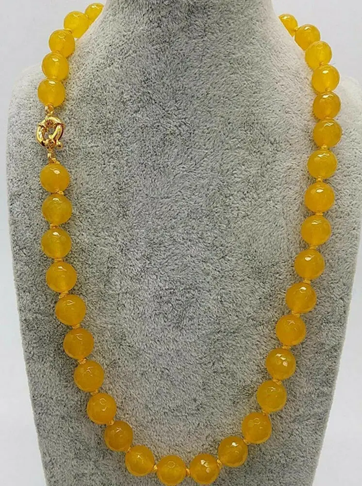 

8/10/12mm Natural Faceted Yellow Topaz Round Gemstone Beads Necklace 18"H29