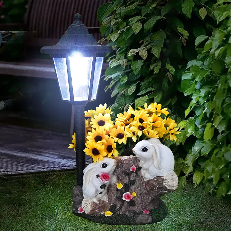 

New handicraft ornaments, rabbit solar lamps, spring courtyard garden balcony creative flowerpot decorations