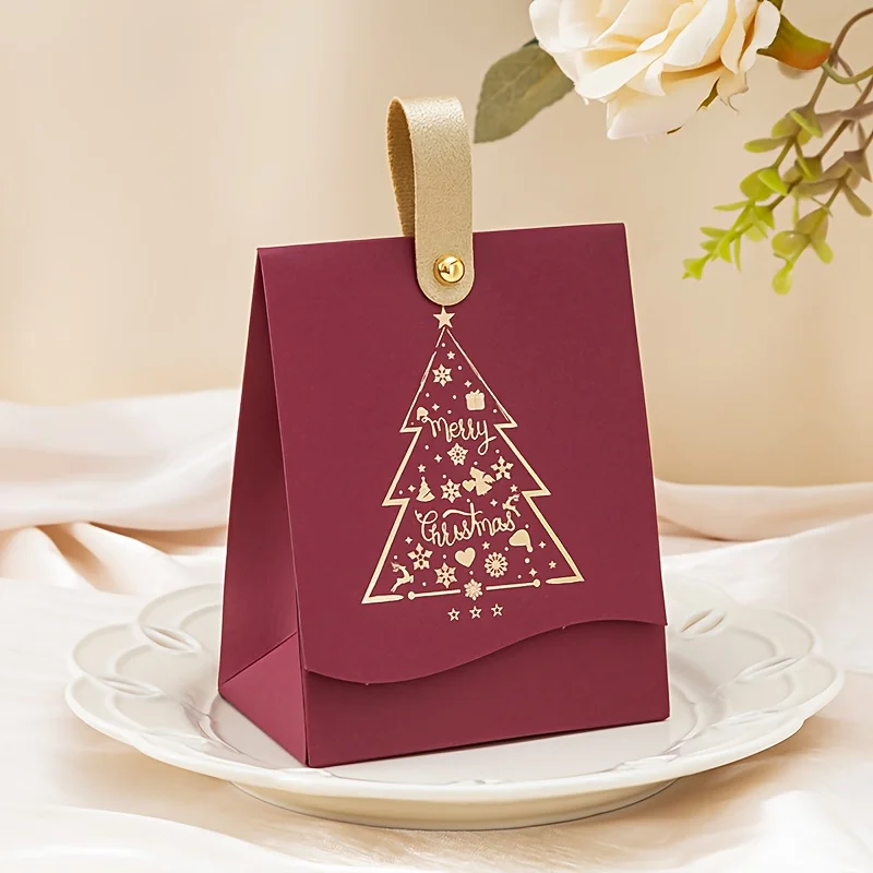INEDACO Gift Boxes with Leather Handle 15/30pcs, Christmas Candy Cookie Chocolate Treat Boxes for Party Favors, New Year Gifts