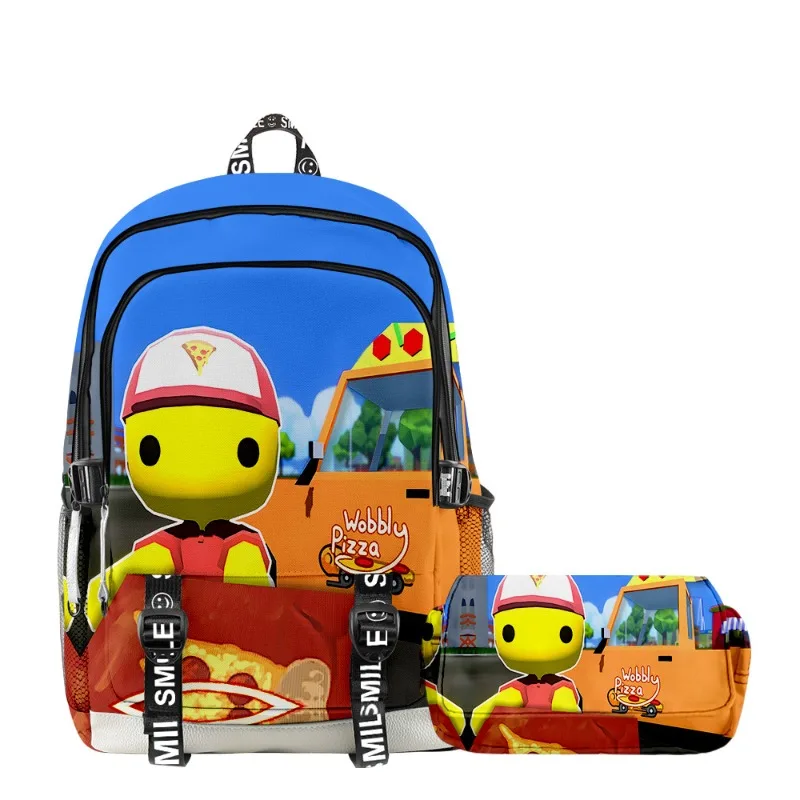 

Популярный новый игровой рюкзак Wobbly Life, чехол для ручек, рюкзак большой емкости с принтом персонажей мультфильмов и двухслойный чехол для ручек