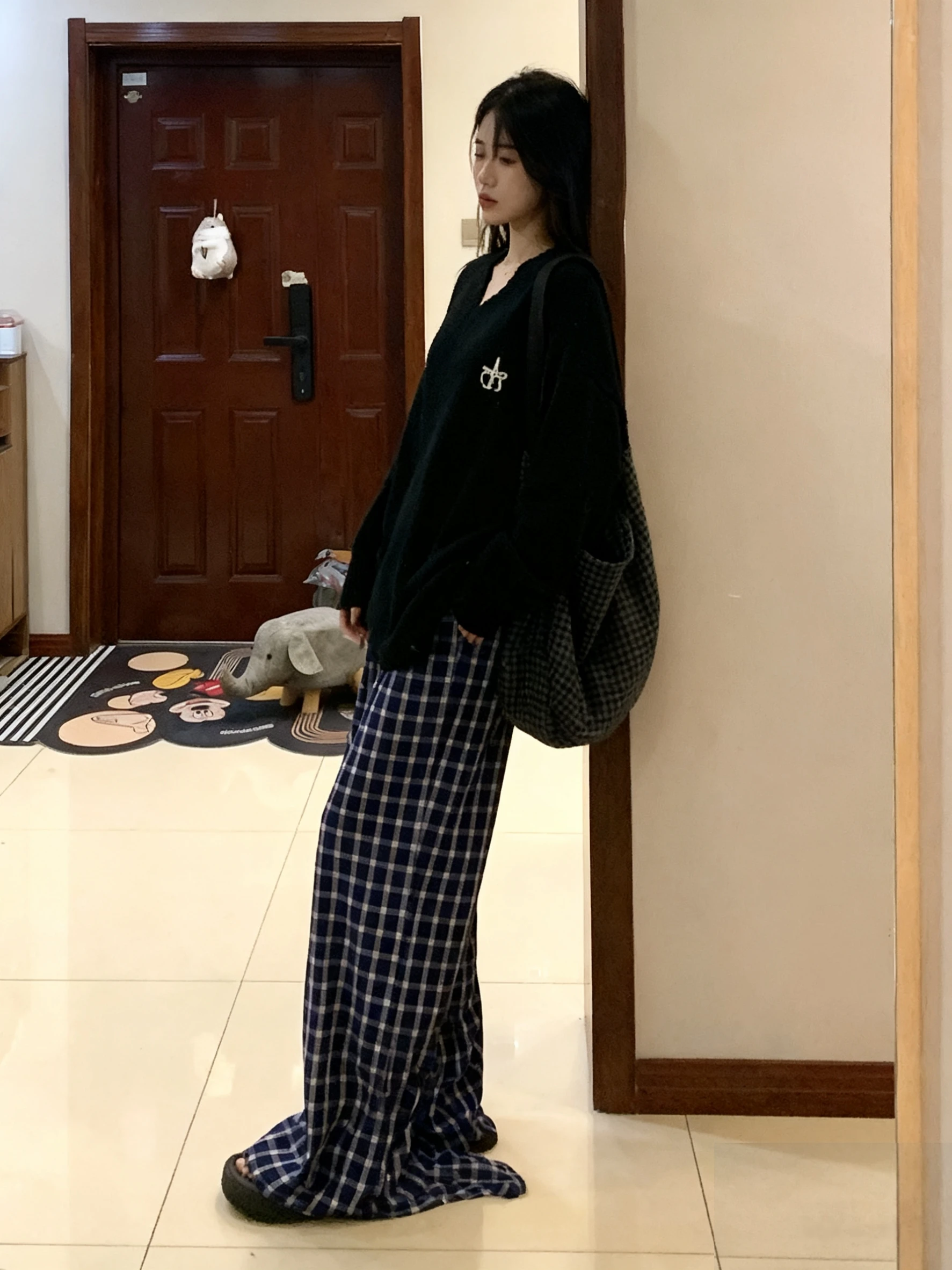 Pants Womens Office Woman Spring Preppy Style Muslin Slimming Tapered Joggers Gingham Dot Folded Lattice Patchwork Urban Academy