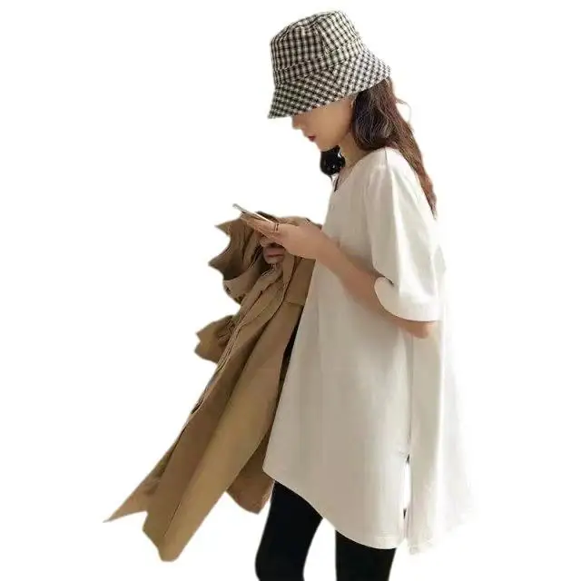 

Women's f Sve Thin Top ort irt Casual Sle Loose Fit Polyester Fabric T-irt Pure Color Design Spring Collection