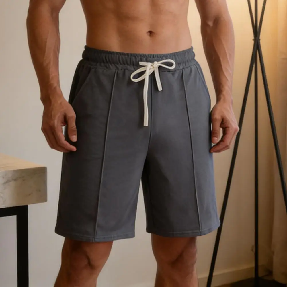 

Lightweight Shorts Solid Color Pocket Shorts Men's Summer Sport Shorts with Elastic Waistband Quick-drying Fitness Pants