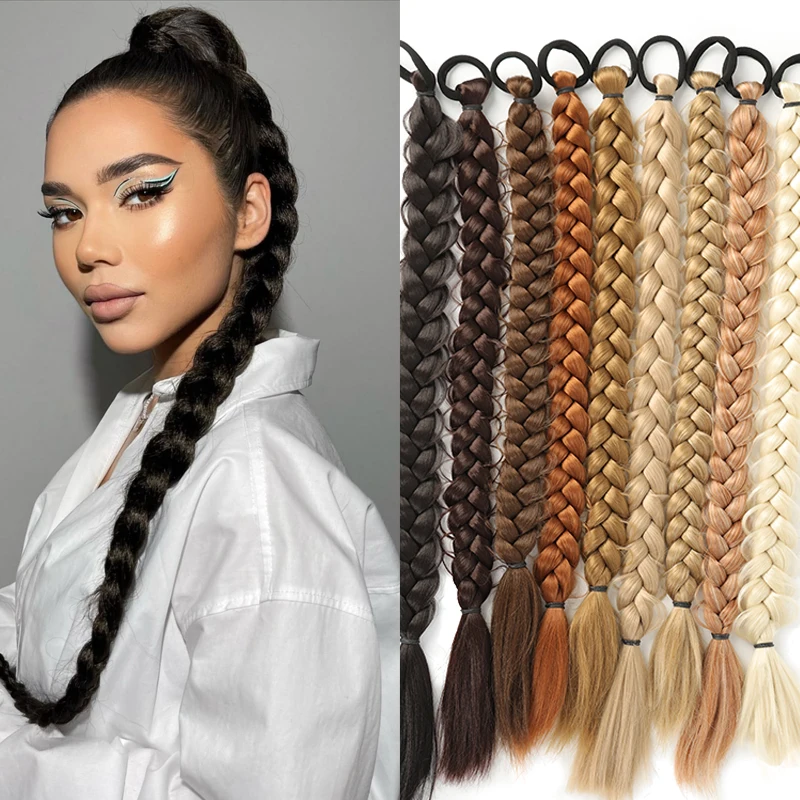 

Synthetic Hair Ponytail Extensions Hairpiece Braided Colorful Hair Pigtails with Elastic Band False Tail for Women Daily Use