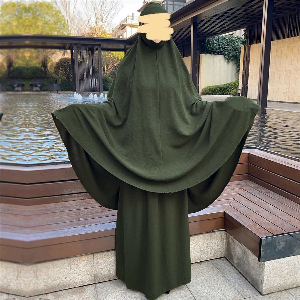 

2 Piece Set Eid Hooded Prayer Abayas Garment Muslim Khimar Women Overhead Hijab Burqa Dresses Kaftan Dubai Turkey Skirt Ramadan