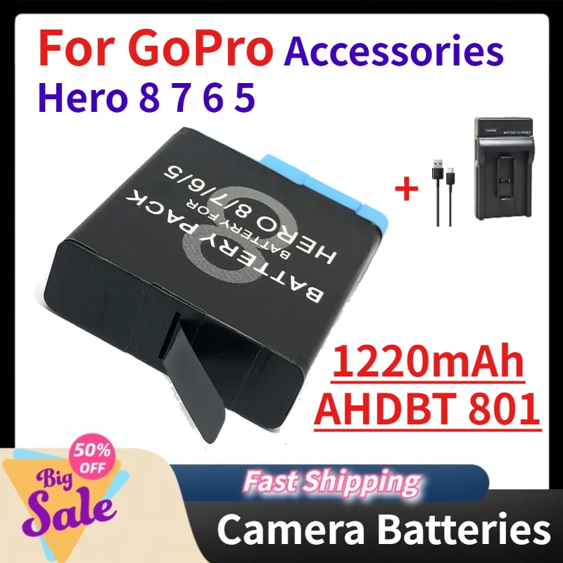 

3.85V 1220mAh AHDBT 801 Rechargeable Camera Batteries USB Charger for GoPro Accessories Hero 8 7 6 5 Sports Cam Go Pro Black