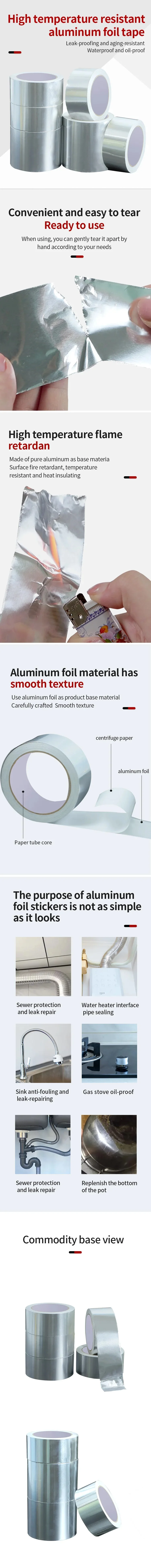 1 Rolle hochtemperaturbeständiges Aluminiumfolienband, wasser- und ölbeständig, feuer- und sonnenbeständig, kann durch Handzerriss zerreißt werden – Detail 1