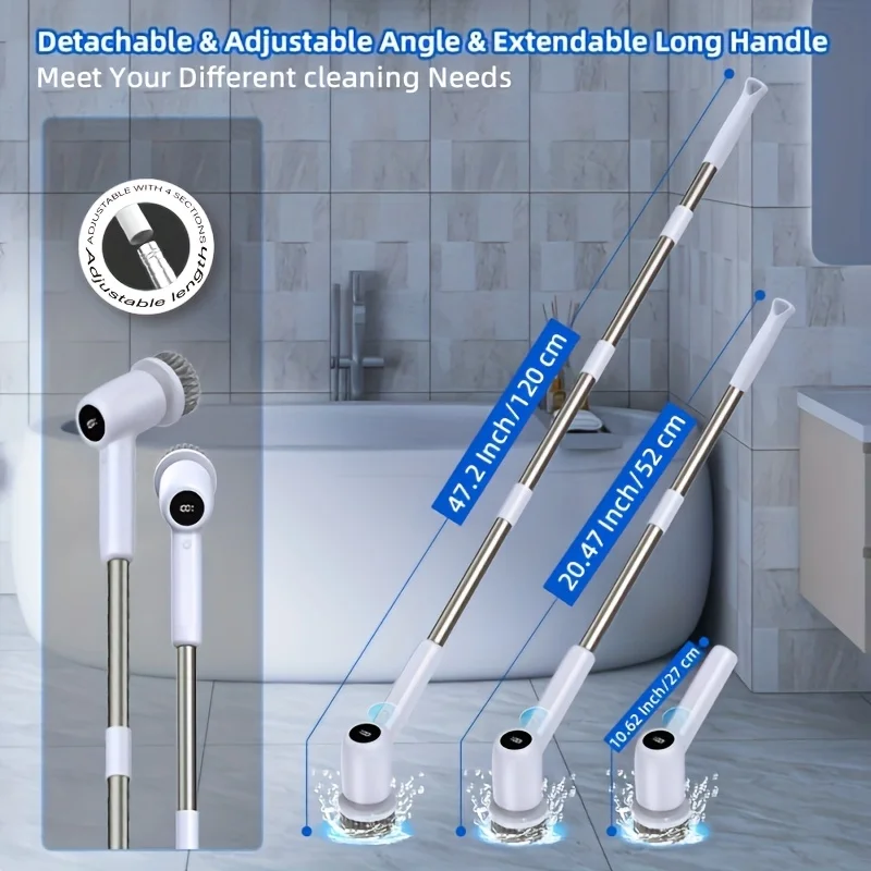 2025 جهاز تنظيف دوار كهربائي لاسلكي مع 7 رؤوس فرشاة - مقبض قابل للتعديل، سرعات مزدوجة، قابل لإعادة الشحن عبر USB للمطبخ والحمام