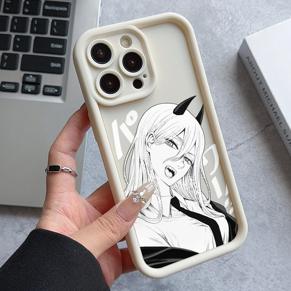 Chainsaw Man Power Phone Case for iPhone 16 15 14 Plus 13 12 Mini 11 Pro Max X Xs XR 8 7 Soft TPU Ladder Lens Protection Cover