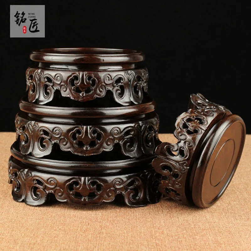 Black Wood Circle Figue Budha Statue Exhibition Pedestal ,Bonsai Vase Artical Stand Luxury Collection Base,Indoor Decoration