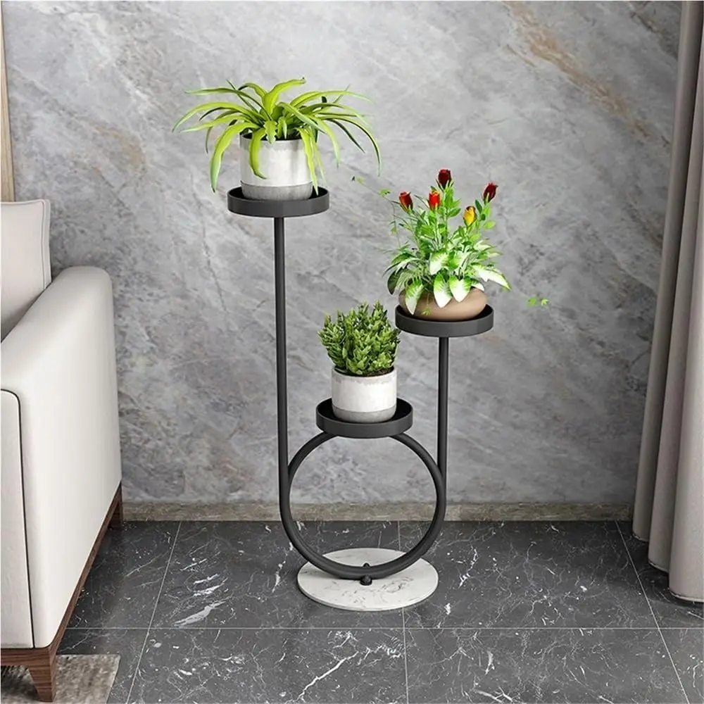 3-Tier Metal Plant Stand with Marble Base, Tall Indoor Plant Shelf, Modern Decorative Display Rack for Succulents, Herbs, and Fl
