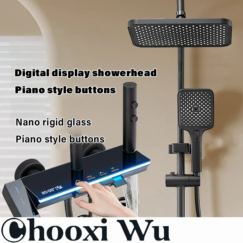

CHOOXIWU - Gun Gray Full Copper Household Bathroom Shower Set Pressurized Shower Faucet with Adjustable Head for Home Bathrooms