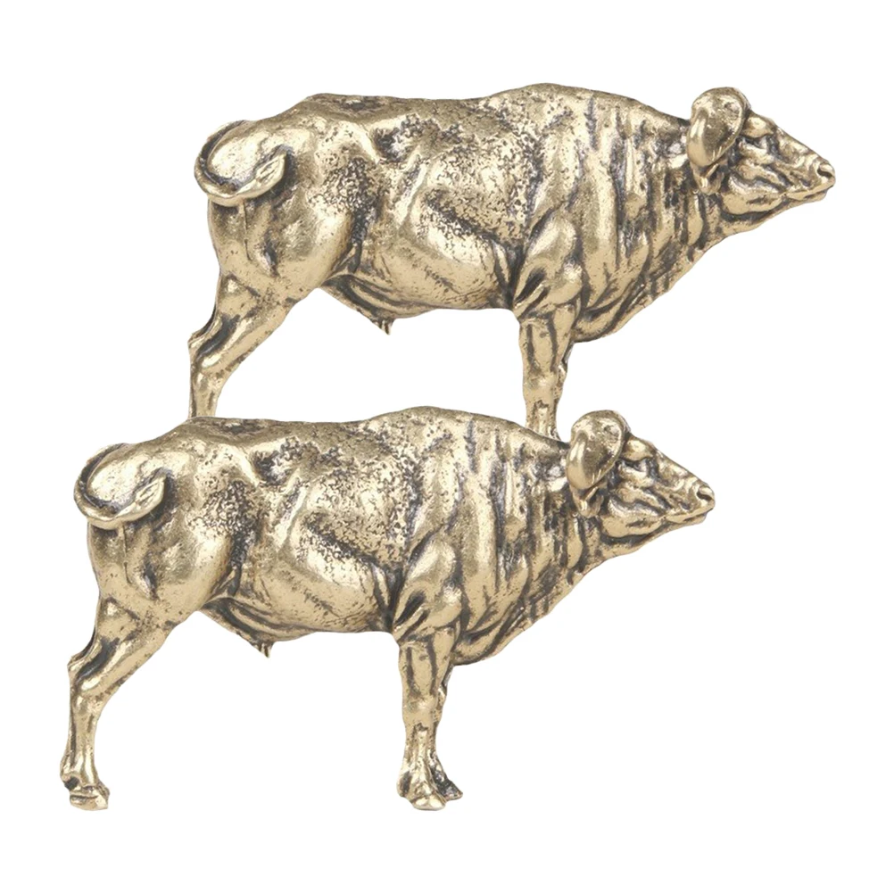 

2pcs Statue Vintage Brass Adornment Miniature Animal Desktop Decor For Home Office Cabinet Brass Craft Ornament
