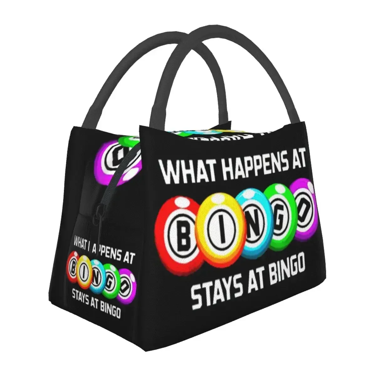 

What Happens At Bingo Lunch Bags Insulated Bento Box Resuable Lunch Tote Picnic Bags Cooler Thermal Bag for Woman Children