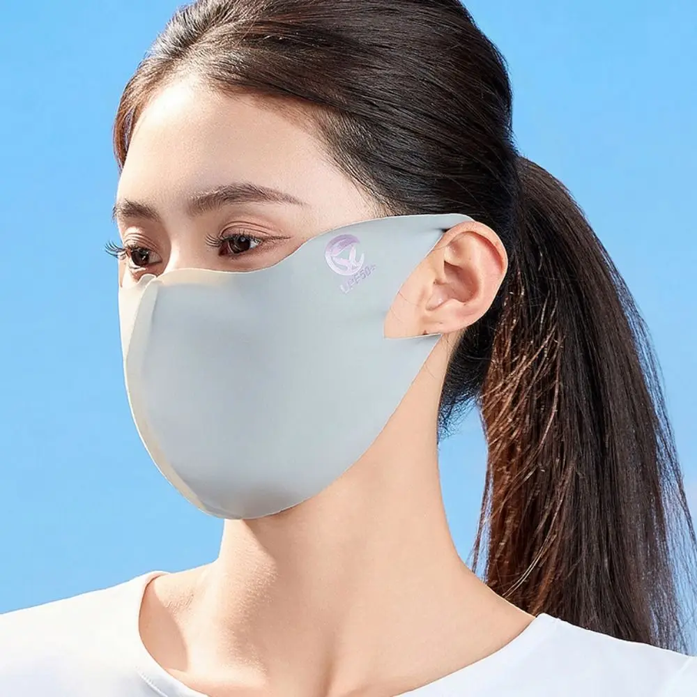 Breathable Sunscreen Face Scarf Ice Silk Mask Face Mask Solid Color Face Cover Summer UV Protection Face Gini Mask Outdoor