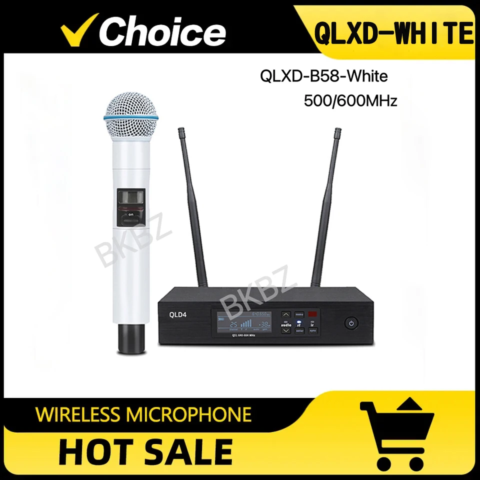 QLXD4-B58-WHITE 500 MHz/600 MHz Microfono wireless professionale UHF portatile Prestazioni sul palco della chiesa karaoke di alta qualità