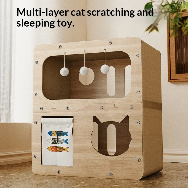 

Durable Non-Shedding Vertical Cat Scratcher & Bed, All-in-One Cat House & Scratching Post, 4-Season Climbing Toy for Indoor Cat.