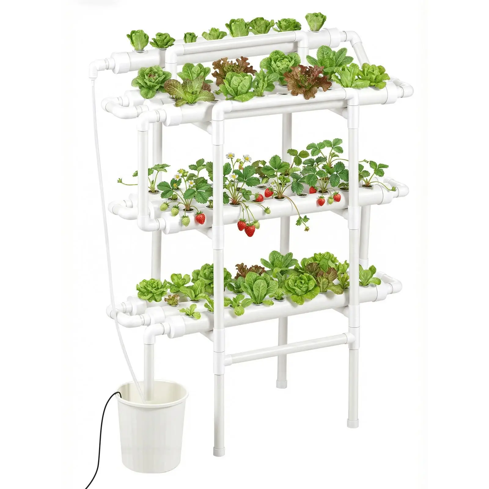 3 Tier 90 Sites Hydroponic Growing System Kit with Timed Irrigation Sun and Light Blocking UPVC Pipes Indoor Home Garden for Vegetables Herbs and for fruit