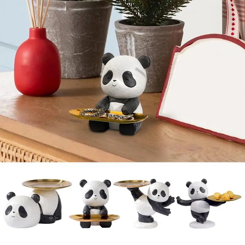 Tray for Keys and Wallet   Panda Statue Decoration with Tray Panda Figurine Animal Sculpture  Jewelry Earrings Organizer Desktop