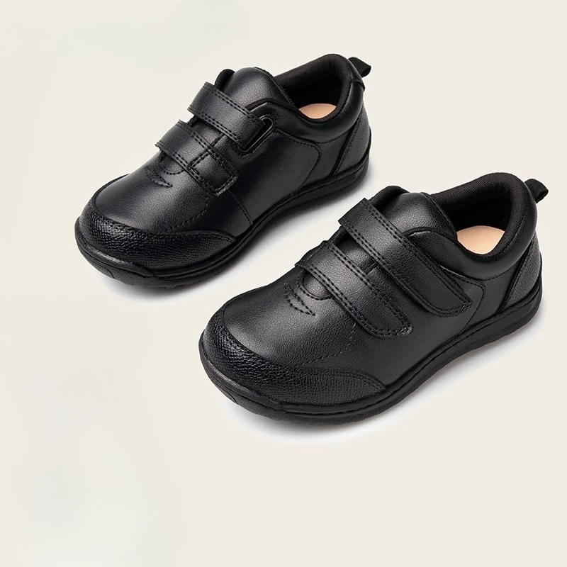 Zapatos de cuero genuino para niños, zapatos planos deportivos informales de suela blanda negros para niños pequeños, actuación escolar para bebés, fiesta para niños