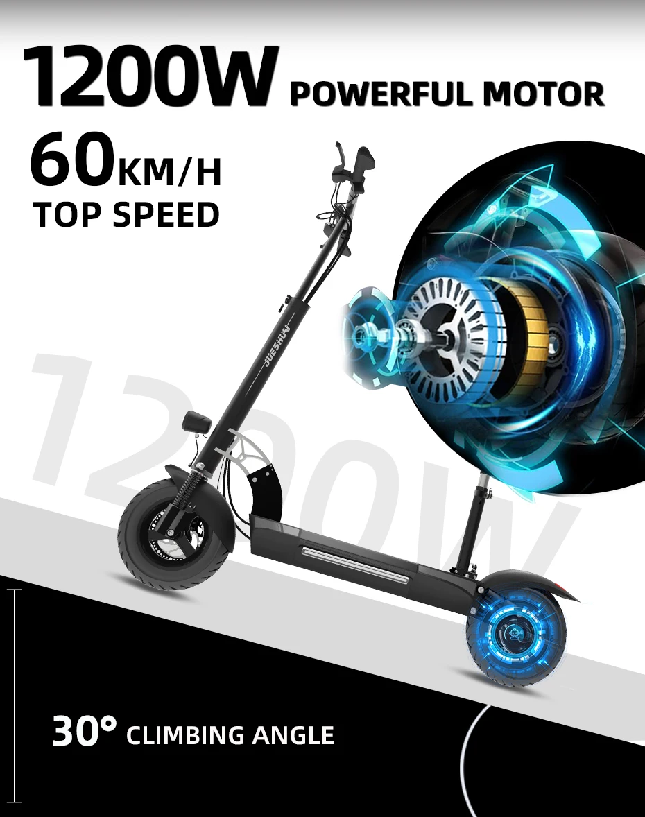 100KM Range X48 1200W Electric Scooter for AdultsE Scooter with Seat Foldable Design 10INCH Street Tire Trottinettes électriques