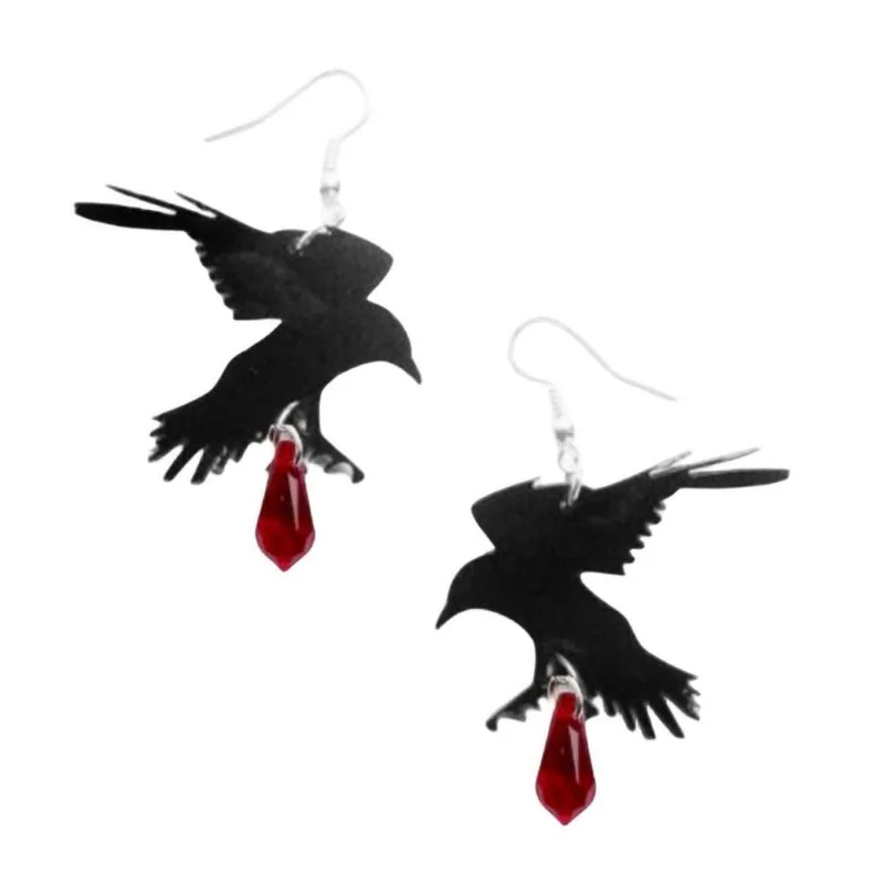 New Black Romantic Crow Earrings Gothic Jewelry Punk Alternative Fashion Women\'s Party Festival Accessories Gift