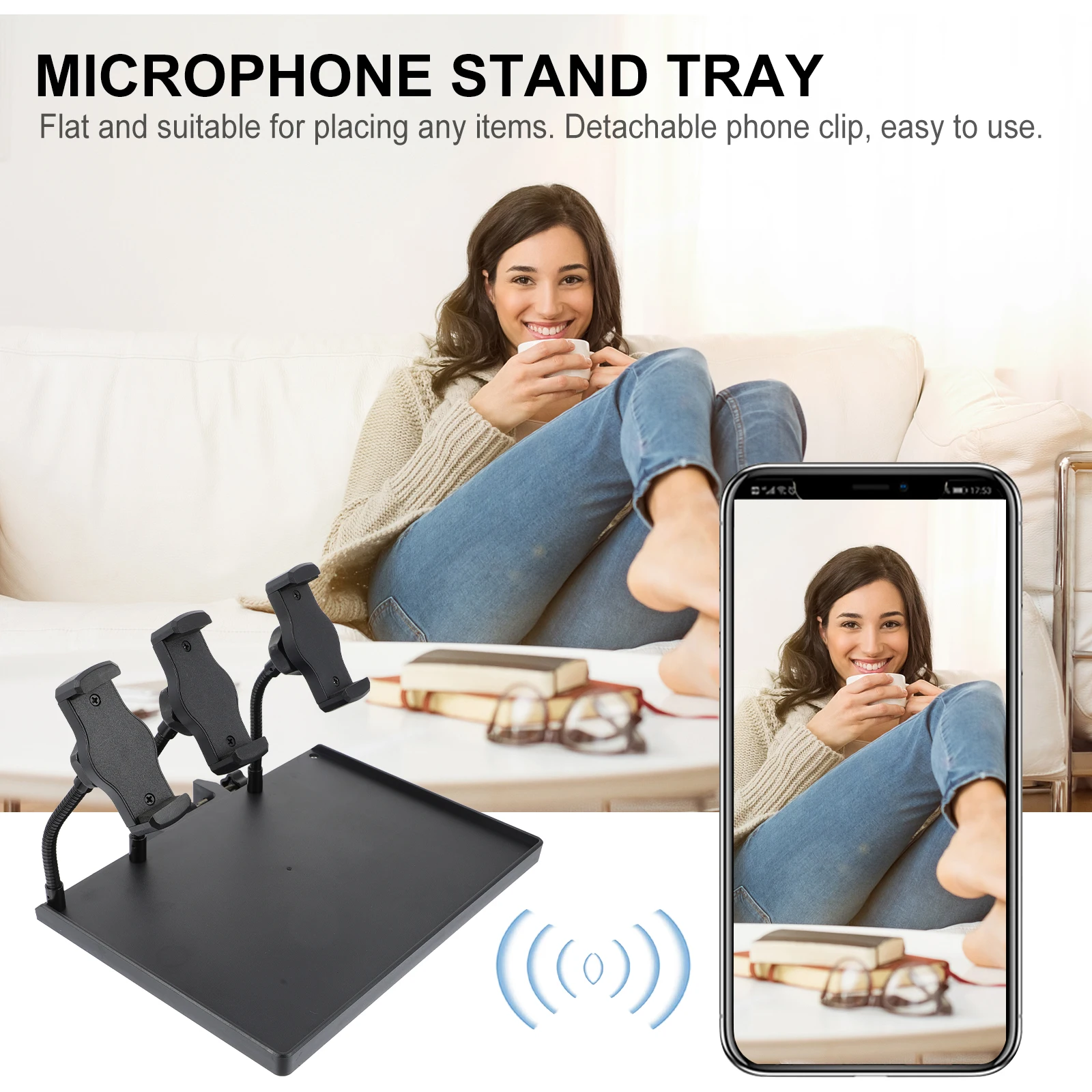 Mic Stand Tray ABS Hardened Clamp- Sheet Tray Phone Holder Adjustable Height Sound Card Clamp-on Shelf