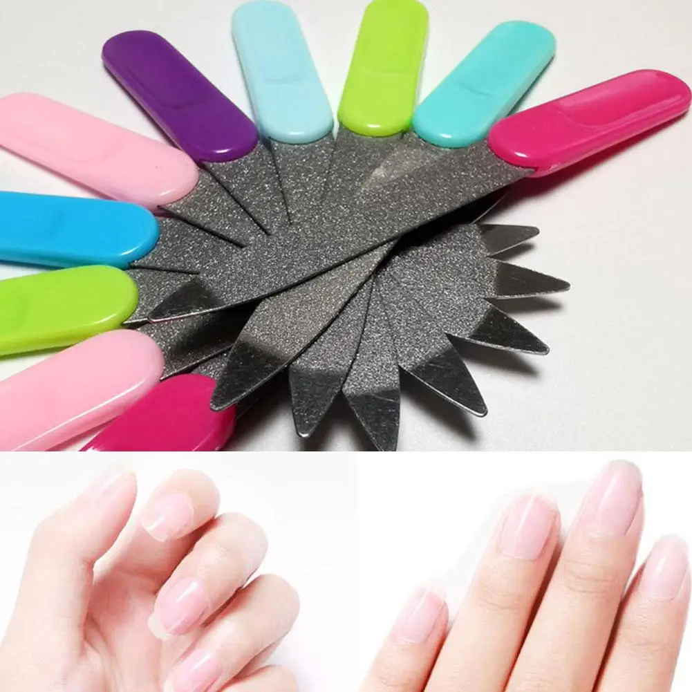 Limas de Metal para manicura y pedicura, mango de plástico, doble cara, herramienta acrílica UV, 1 unidad