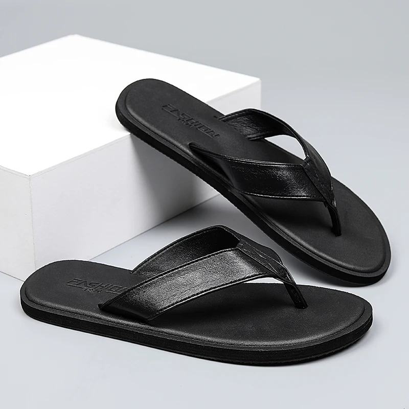 Men Soft Sole Flip Flops Minimalist Fashion Wear Resistant Anti Slip Light Portable Beach Daily Casual Slide Shoes