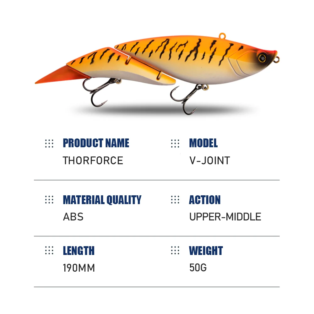 THORFORCE 관절 낚시 미끼, 큰 수영 미끼, 대형 하드 미끼, 유연한 파이크 미끼, 스윔베이트 조인트 미끼, 190mm