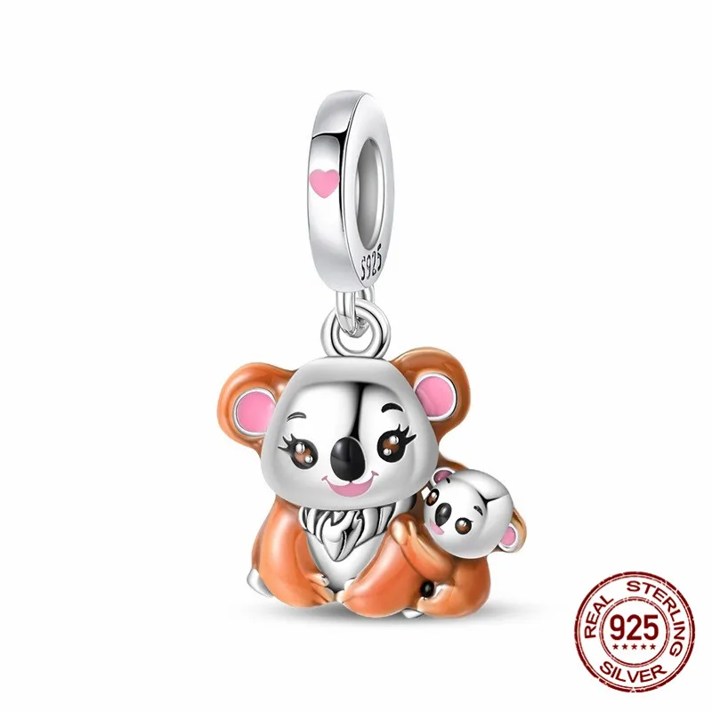 

925 Sterling Silver Brown Bear Pendant Bead, Inlaid with Zircon, Paired with an Original Bracelet, DIY Women's Jewelry Gift