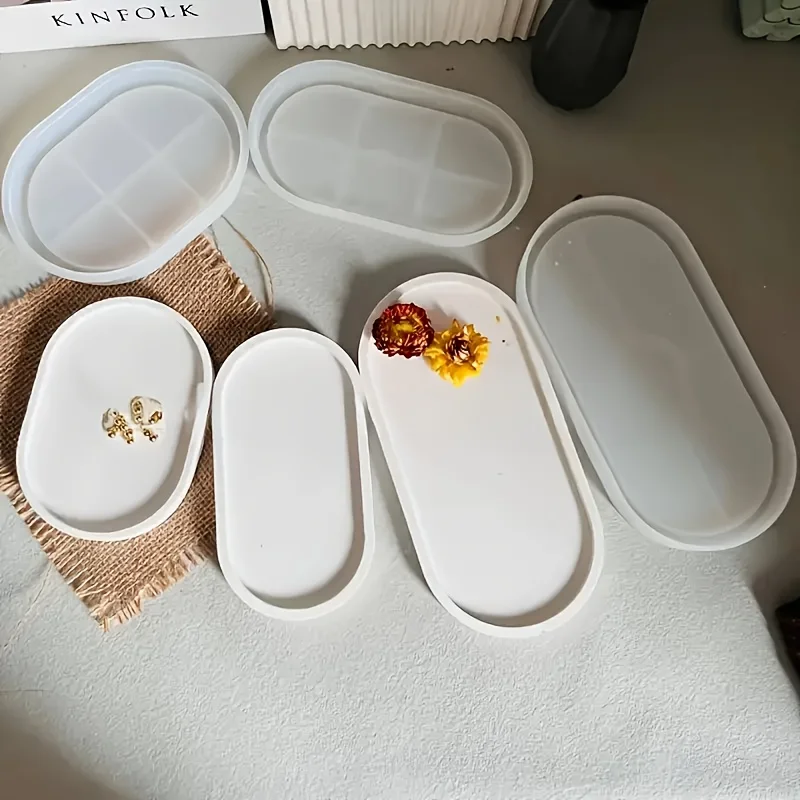 Oval silicone mold for concrete, plaster,and epoxy resin，versatile design for storage trays,bowls,and plates; ideal for jewelry