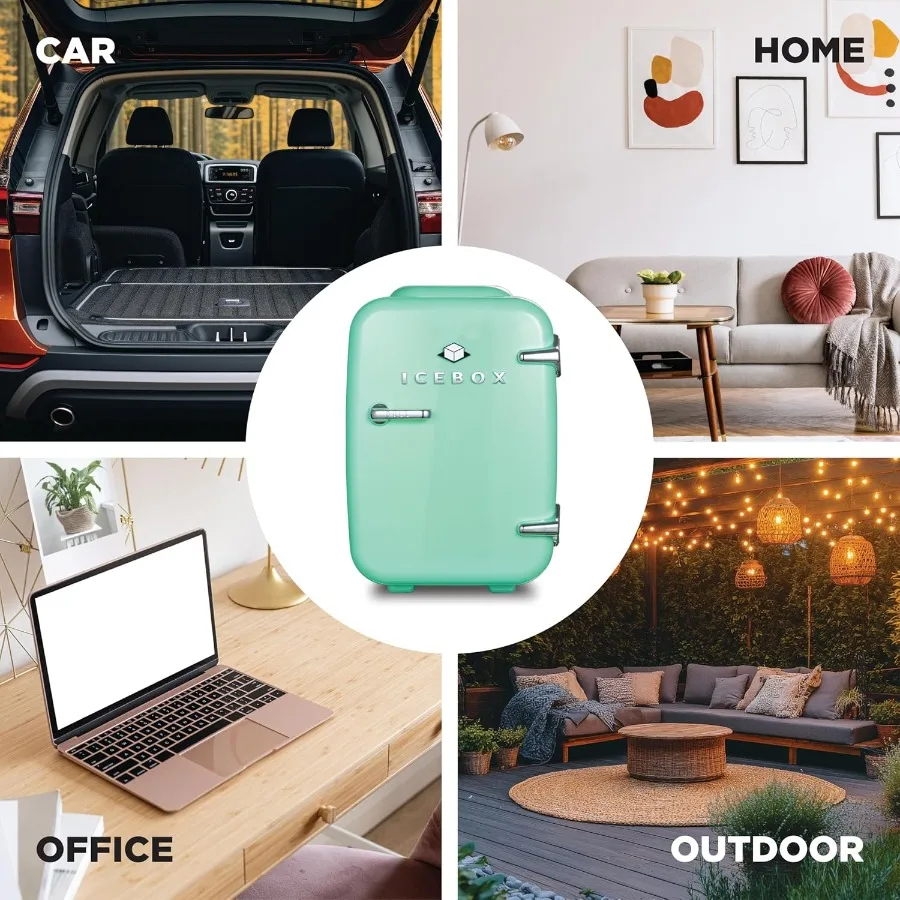 ثلاجة IBMF4MNT الصغيرة لغرفة النوم، ثلاجة العناية بالبشرة، مبرد محمول لتدفئة المكياج والمكتب والمنزل، صغير 4 لتر، 6 علب أخضر نعناعي