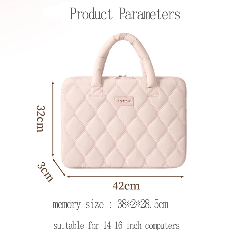 The Soft and Stylish Quilted Laptop Bag Is a Gentle Choice for Commuters. Multi-Colored, Gentle Macaron Tones, Combining Both Aesthetics and Texture, with a Portable Design That Is Convenient and Easy to Carry, and Internal Layered Storage That Can Hold Small Items Like Chargers and Mice, Compatible with Mainstream 14-16inch Computers, Making Your Device Safe and Attractive for Daily Commuting, Business Trips, and Study Use. view 3