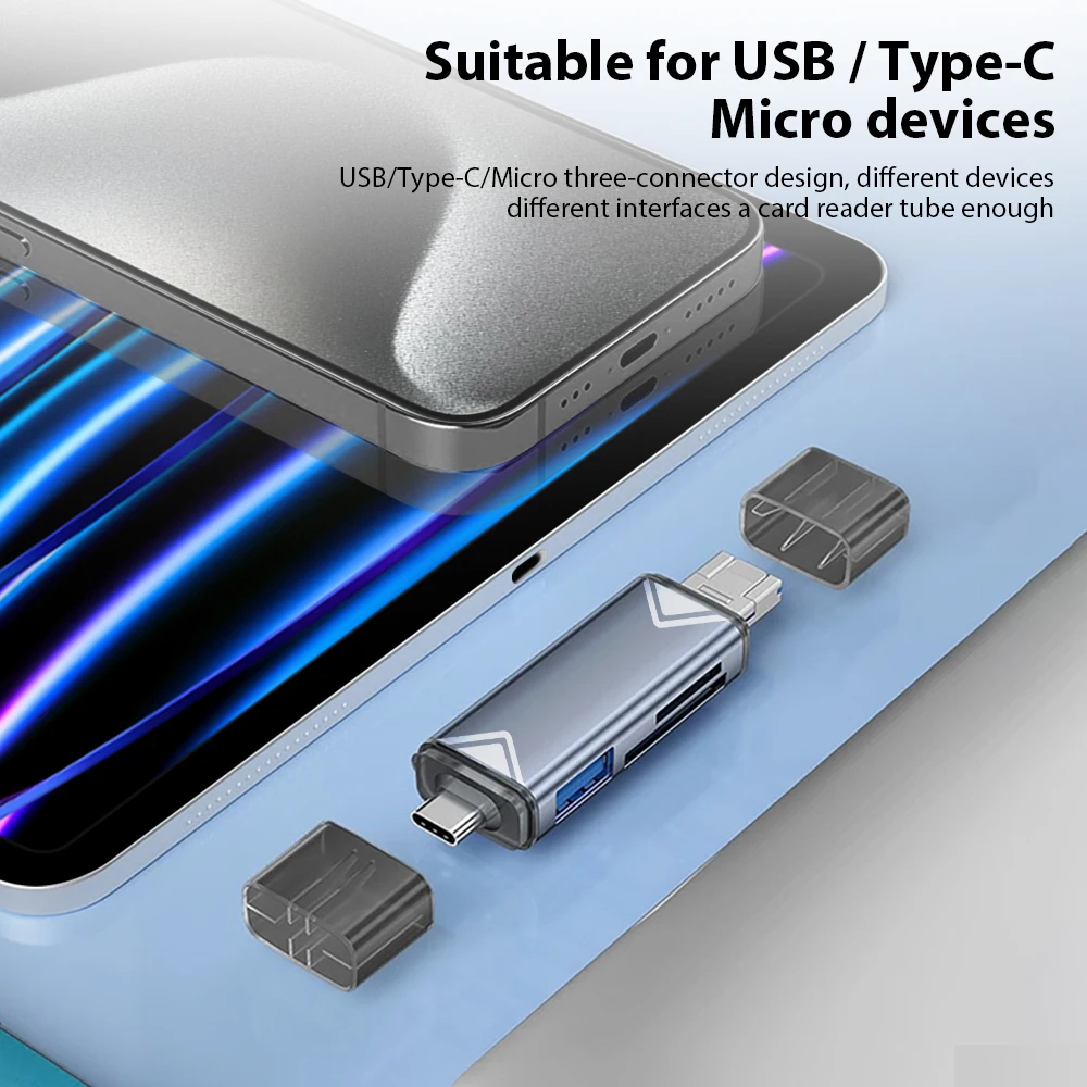 Leitor de cartão usb 3.0 sd tf 6 em 1 leitor de cartão multi memória tipo c/micro usb/disco u/tf/sd flash drive otg telefone adaptador para laptop