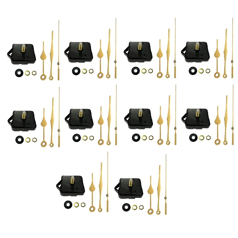 10Pcs Silent Movement Mechanism Sets Spindle Hands Wall Quartz DIY Clock Movement Mechanism Repair Part Clock Kit