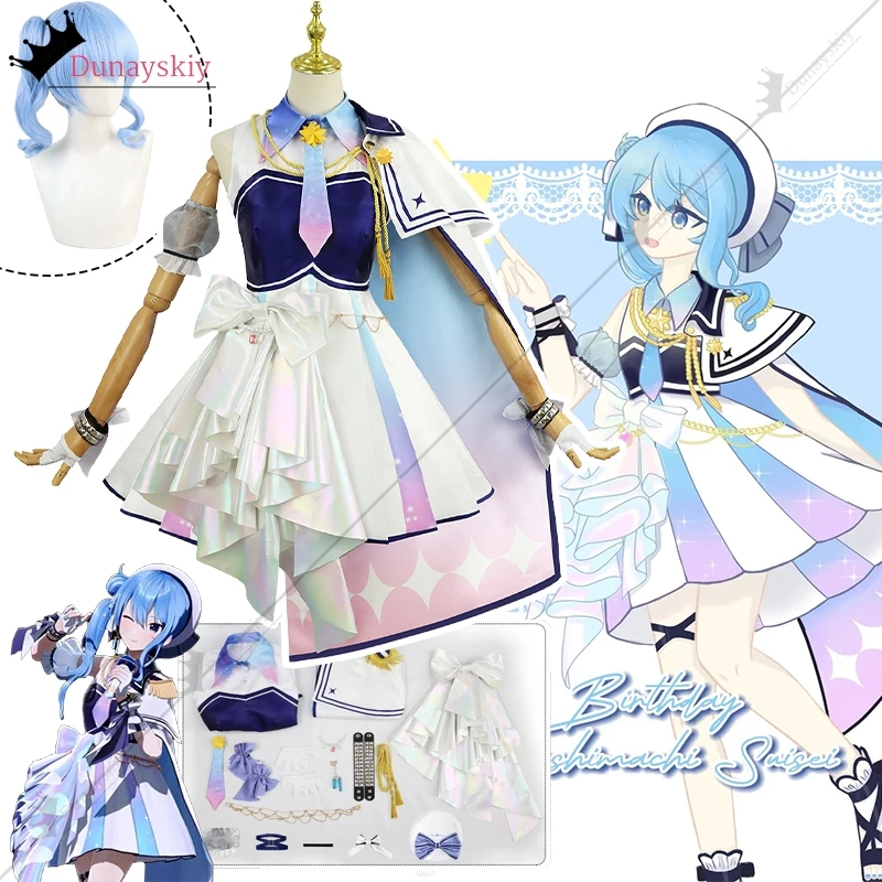 Vtuber higashi hoshimati suisei cosplay traje anime vtuber traje peruca equipe menina vestido feminino role-play princesa lolita vestido